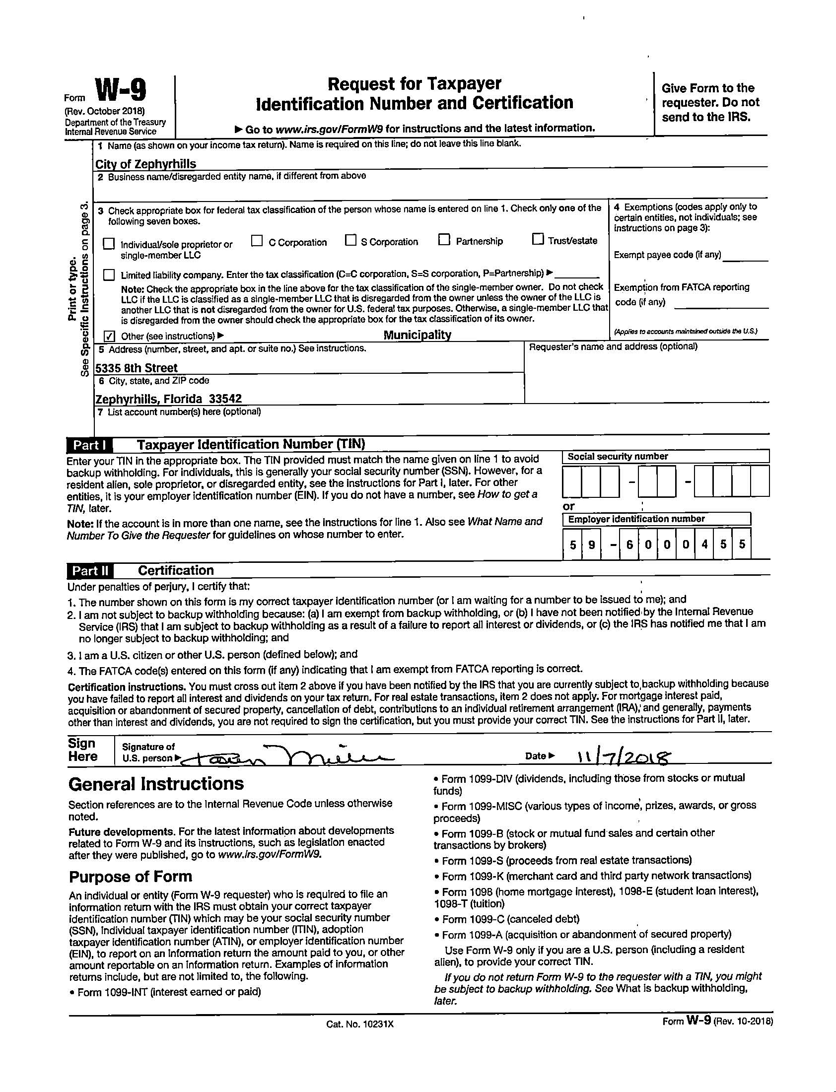 CoZ W-9 rev Oct 2018